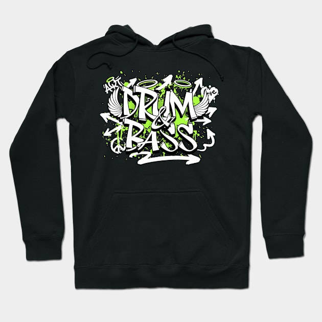 DRUM & BASS - Grafitti Steez (lime/black) Hoodie by DISCOTHREADZ 